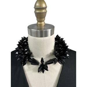 VTG 80s Avant Garde Necklace Black Spiky Plastic/Glass Choker Collar Rhinestone